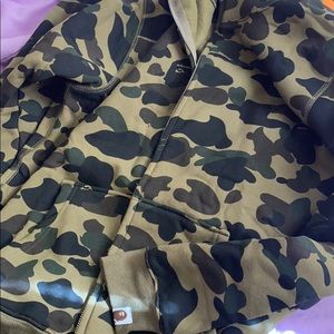 Green camo bape zip up hoodie